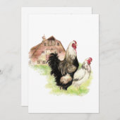 カスタム水彩チキン農業 招待状 (正面/裏面)