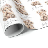 カスタム水彩テディベア少女ベビーシャワー ラッピングペーパー (ロールコーナー)