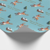 カスタム水彩トナカイ雪キャビンクリスマス ラッピングペーパー (角)