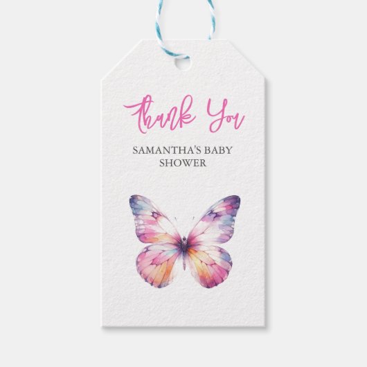 カスタム水彩バタフライラベル ギフトタグ (正面)