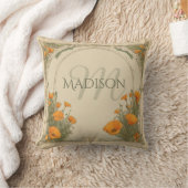 カスタム水彩フローラモノグラムヴィンテージポピー クッション (ブランケット)