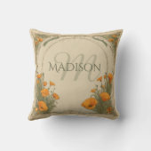 カスタム水彩フローラモノグラムヴィンテージポピー クッション (裏面)