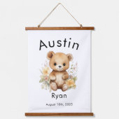 カスタム水彩ベビークマ名&誕生日壁 吊り下げ型タペストリー (正面)