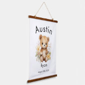 カスタム水彩ベビークマ名&誕生日壁 吊り下げ型タペストリー (傾斜あり)