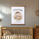 カスタム水彩ベビーハリネズミ名&誕生日 吊り下げ型タペストリー