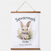 カスタム水彩ベビーバニー名&誕生日ウォール 吊り下げ型タペストリー (正面)