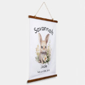 カスタム水彩ベビーバニー名&誕生日ウォール 吊り下げ型タペストリー (傾斜あり)