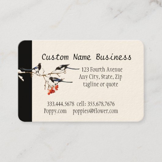 カスタム水彩マグパイガーデンバードアート 名刺 (正面)