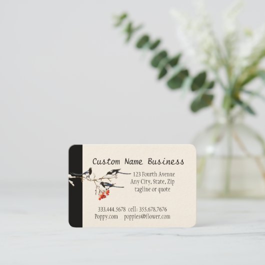 カスタム水彩マグパイガーデンバードアート 名刺 (スタンド正面)