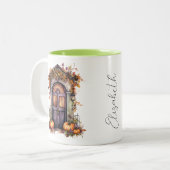 カスタム水彩ヴィンテージパンプキンドア紅葉 ツートーンマグカップ (正面左)