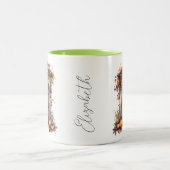 カスタム水彩ヴィンテージパンプキンドア紅葉 ツートーンマグカップ (中央)