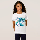 カスタム水彩人魚パーソナライズされた娘 Tシャツ (正面フル)