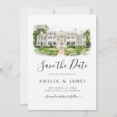 カスタム水彩会場結婚式の日付を保存 招待状 (正面)