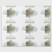 カスタム水彩冬パイングリーンツリークリスマス ラッピングペーパー (フラット)