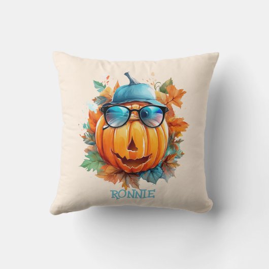 カスタム水彩可愛いカボチャのオレンジのハロウィン クッション (裏面)