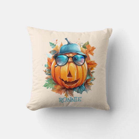 カスタム水彩可愛いカボチャのオレンジのハロウィン クッション (正面)