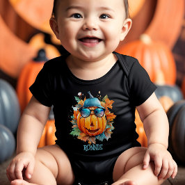 カスタム水彩可愛いカボチャのオレンジのハロウィン ベビーボディスーツ