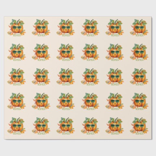 カスタム水彩可愛いカボチャのオレンジのハロウィン ラッピングペーパー (フラット)