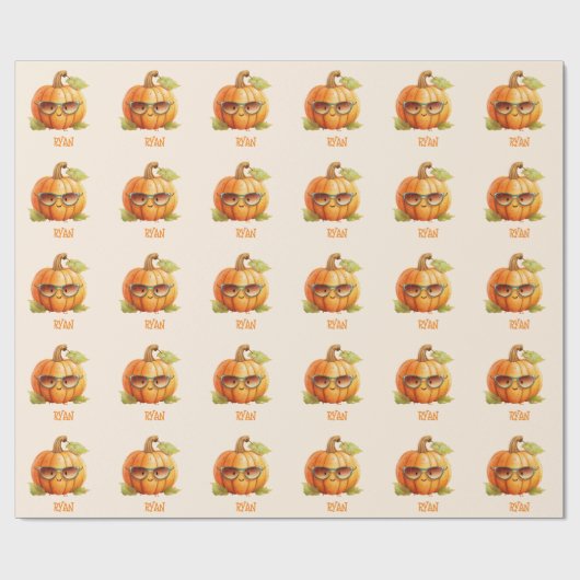 カスタム水彩可愛いカボチャのオレンジのハロウィン ラッピングペーパー (フラット)