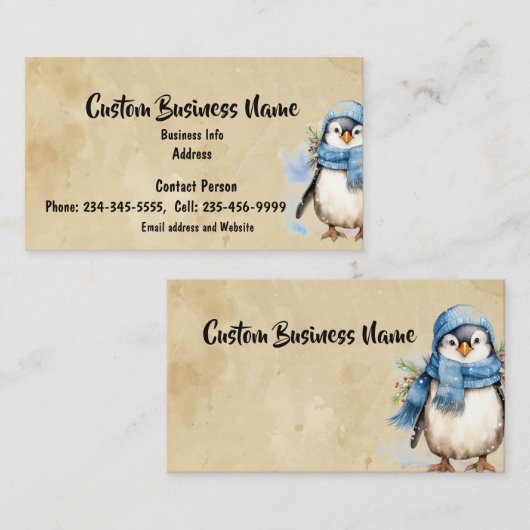 カスタム水彩可愛いペンギン冬の冷凍庫おもしろい 名刺 (正面/裏面)