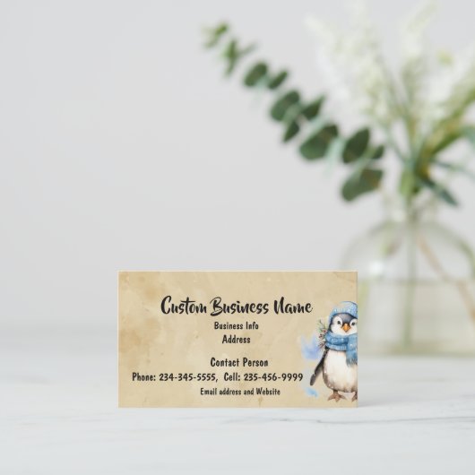カスタム水彩可愛いペンギン冬の冷凍庫おもしろい 名刺 (スタンド正面)