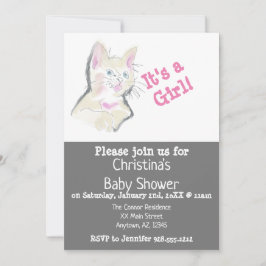カスタム水彩子猫ベビーガールシャワー 招待状