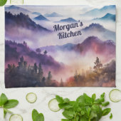 カスタム水彩山の霧の風景 キッチンタオル (折り畳み)