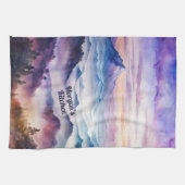 カスタム水彩山の霧の風景 キッチンタオル (横)