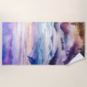 カスタム水彩山の霧の風景 ビーチタオル (正面)