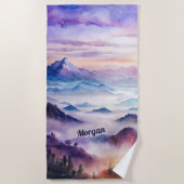 カスタム水彩山の霧の風景 ビーチタオル (正面)