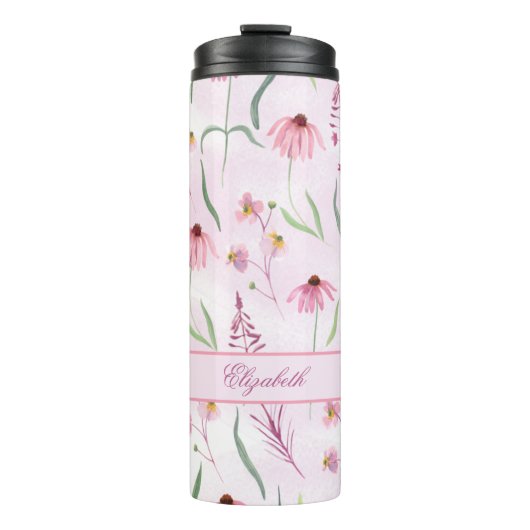 カスタム水彩桃色ワイルドフラワーパターン タンブラー (正面)