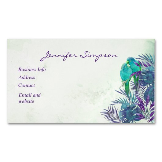カスタム水彩熱帯産オウム事業用ブシン マグネット名刺 (正面)