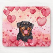 カスタム水彩犬バレンタインズデイピンクハート マウスパッド (正面)
