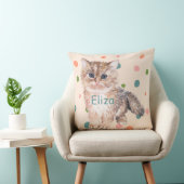 カスタム水彩猫水玉模様子供部屋ピンクの子供 クッション (椅子)