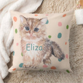 カスタム水彩猫水玉模様子供部屋ピンクの子供 クッション (ブランケット)