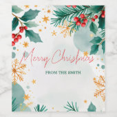 カスタム水彩画のクリスマスおめでとうエレガント ワインラベル (シングルラベル)