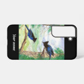 カスタム水彩画 アメリカカケス 森林の木々  SAMSUNG GALAXYケース (裏面横)