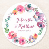 カスタム水彩花エレガモダンントウェディング ラウンドペーパーコースター (正面)