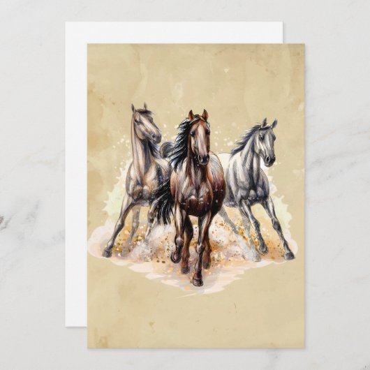 カスタム水彩野生馬の牧場の動物 招待状 (正面/裏面)