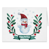 カスタム水彩雪だるまクリスマスフォールディングカード (正面横)