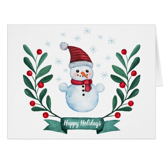 カスタム水彩雪だるまクリスマスフォールディングカード (正面横)