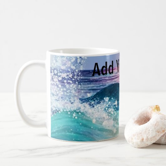 カスタム水彩青海波の写真（名前） コーヒーマグカップ (ドーナツ)