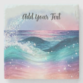 カスタム水彩青海波の写真(名前) ストーンコースター (正面)