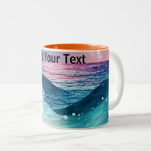 カスタム水彩青海波の写真（名前） ツートーンマグカップ (正面右)
