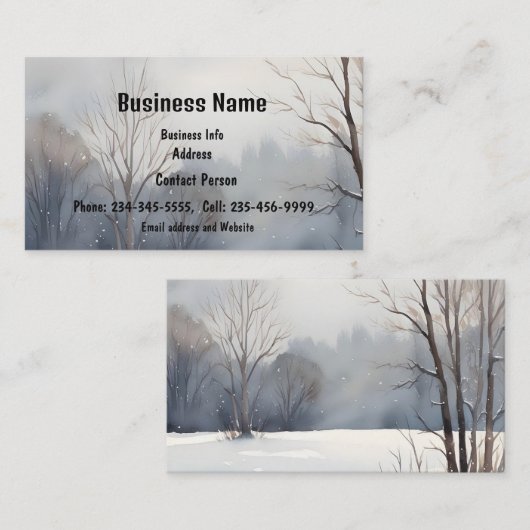 カスタム水彩風景風景木雪 名刺 (正面/裏面)