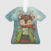 カスタム水彩鹿キッズフォトクリスマス オーナメント (正面)