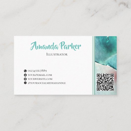 カスタム水彩QRコードイラストレーター 名刺 (裏面)