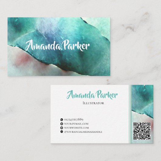 カスタム水彩QRコードイラストレーター 名刺 (正面/裏面)