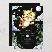 カスタム水色タイガー誕生日 招待状 (正面/裏面)