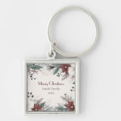 カスタム水赤と白色フローラクリスマス キーホルダー (正面)
